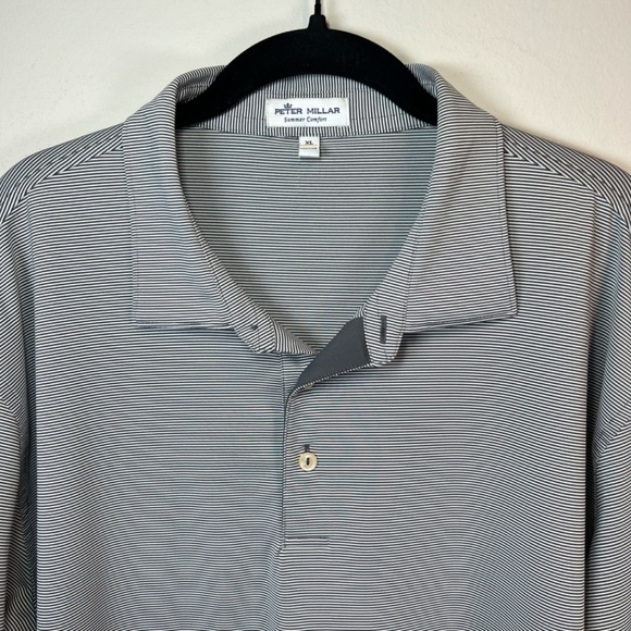 Peter Millar Men's Summer Comfort Polo Shirt Gray White Striped Stretch Golf XL - Picture 2 of 13